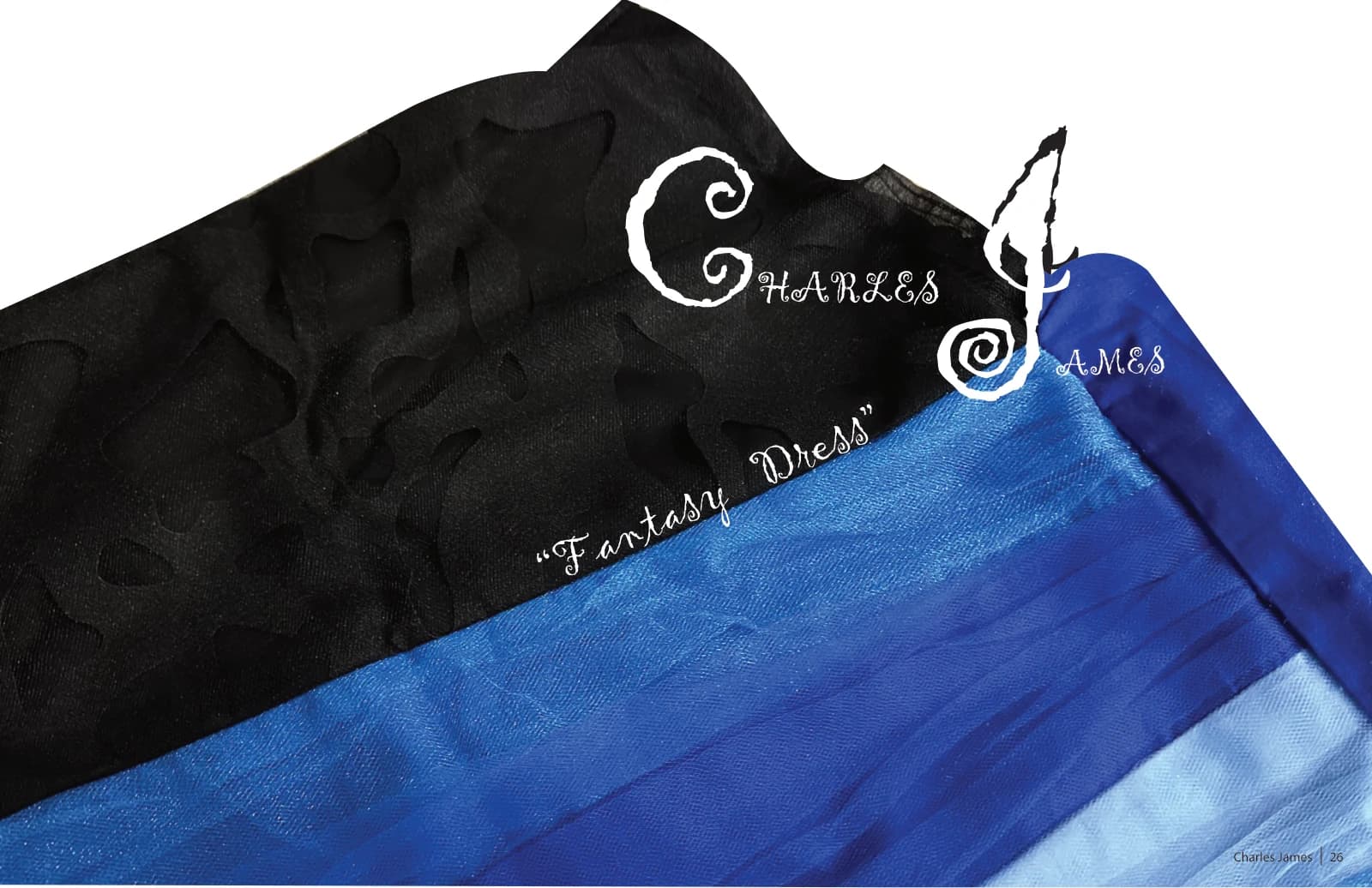 Black and layered royal-blue fabric arranged as a title graphic for the Fantasy Dress project.