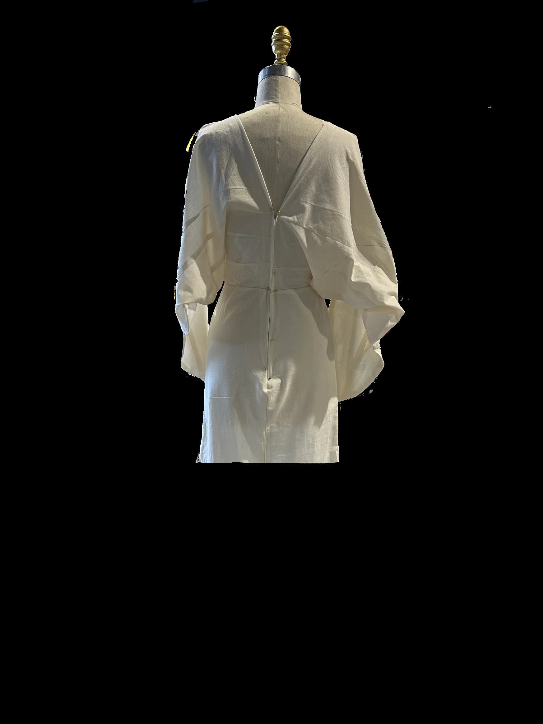 White Fantasy Dress toile on a dress form, back view.